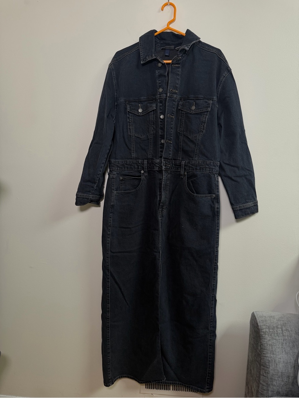 Men's Black Denim Long Jumpsuit